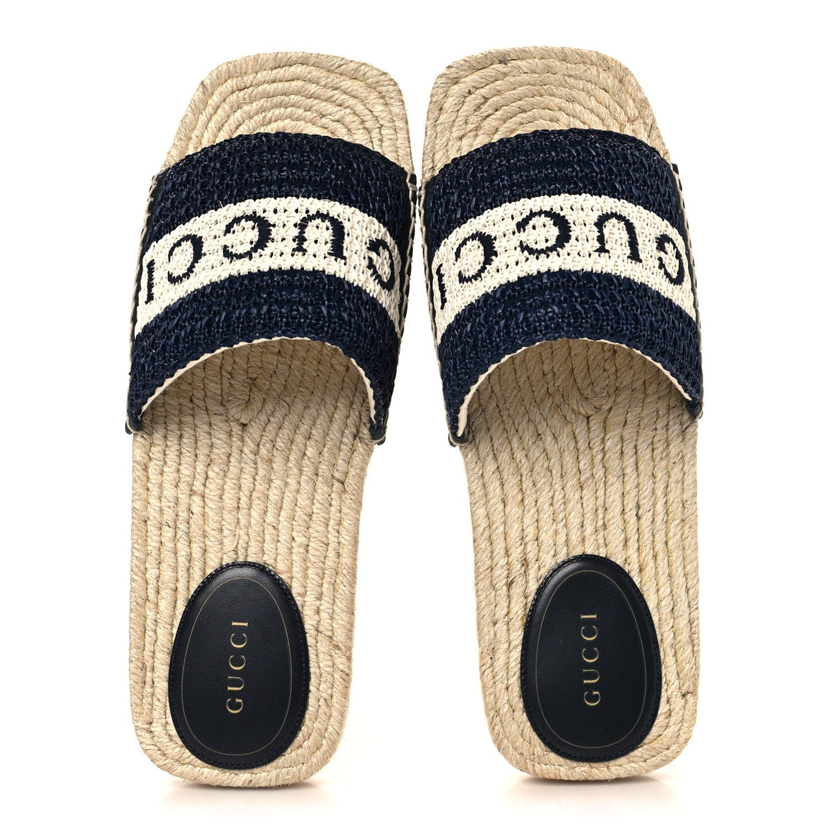 Macrochet Raffia Logo Flat Slide Espadrille Sandals 37.5 Blue Great White