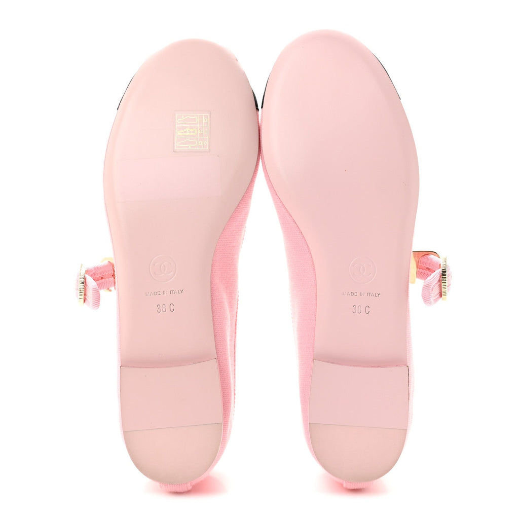 Fabric Grosgrain Mary Jane Flats 38 Light Pink Black