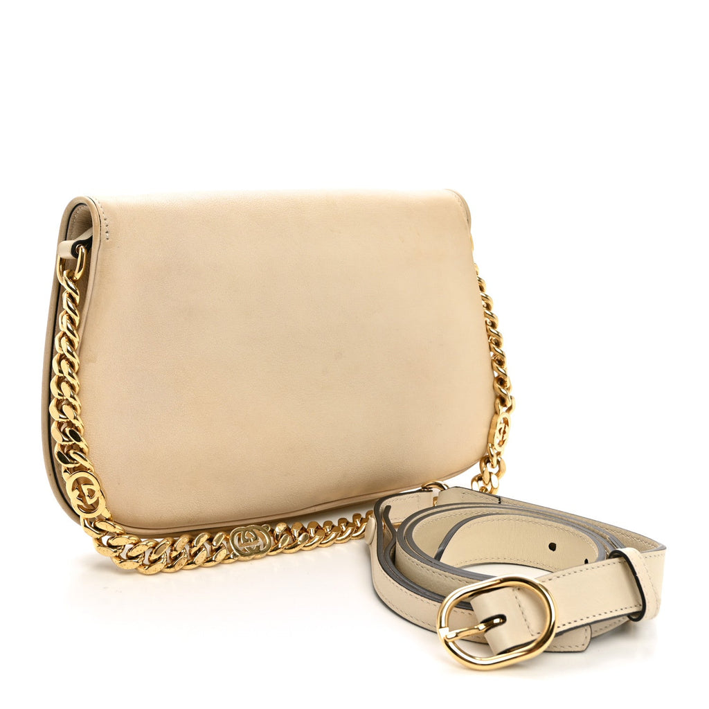 Roxy Calfskin Blondie Chain Shoulder Flap Bag Mystic White