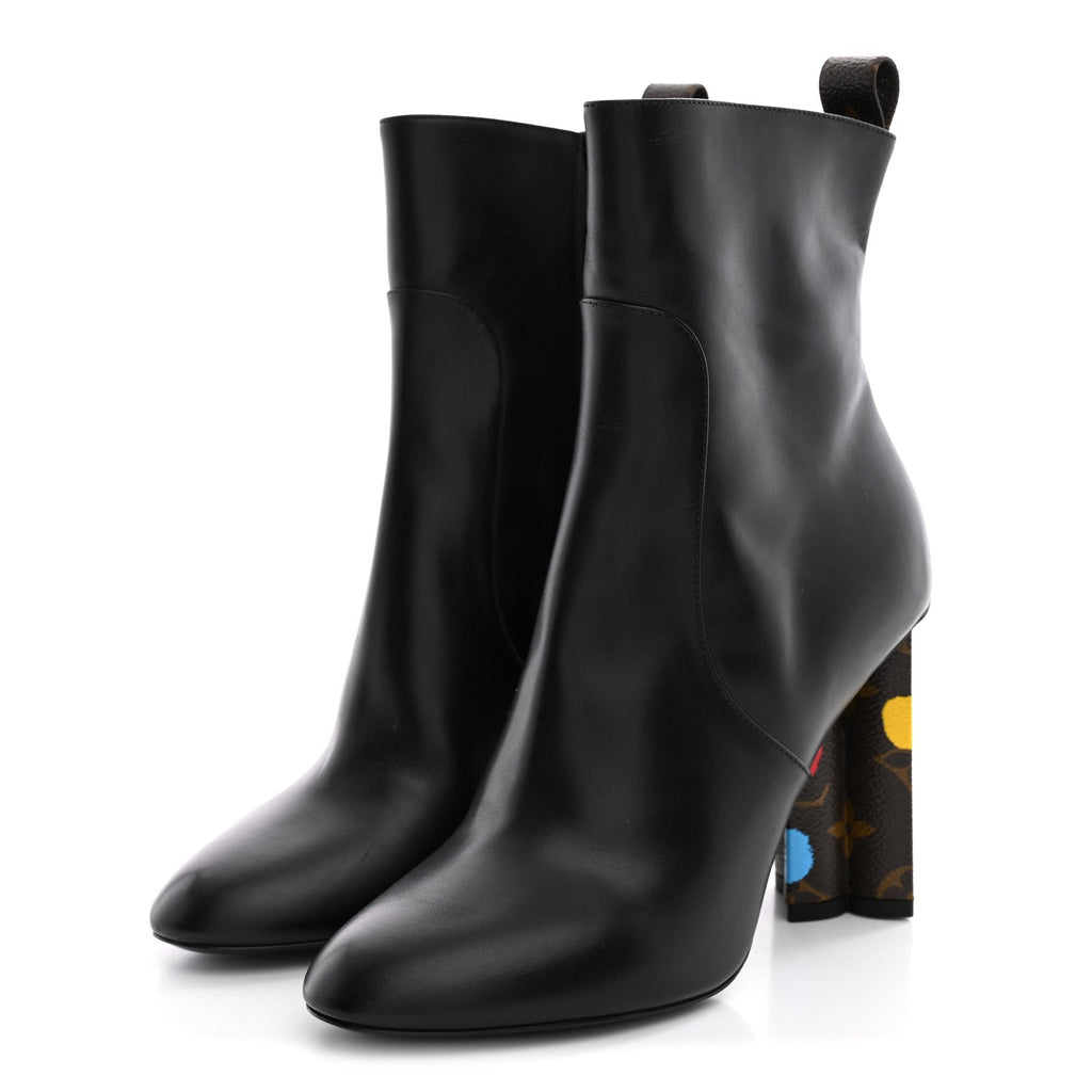 LV X YK Calfskin Monogram Silhouette Ankle Boots 37.5 Black