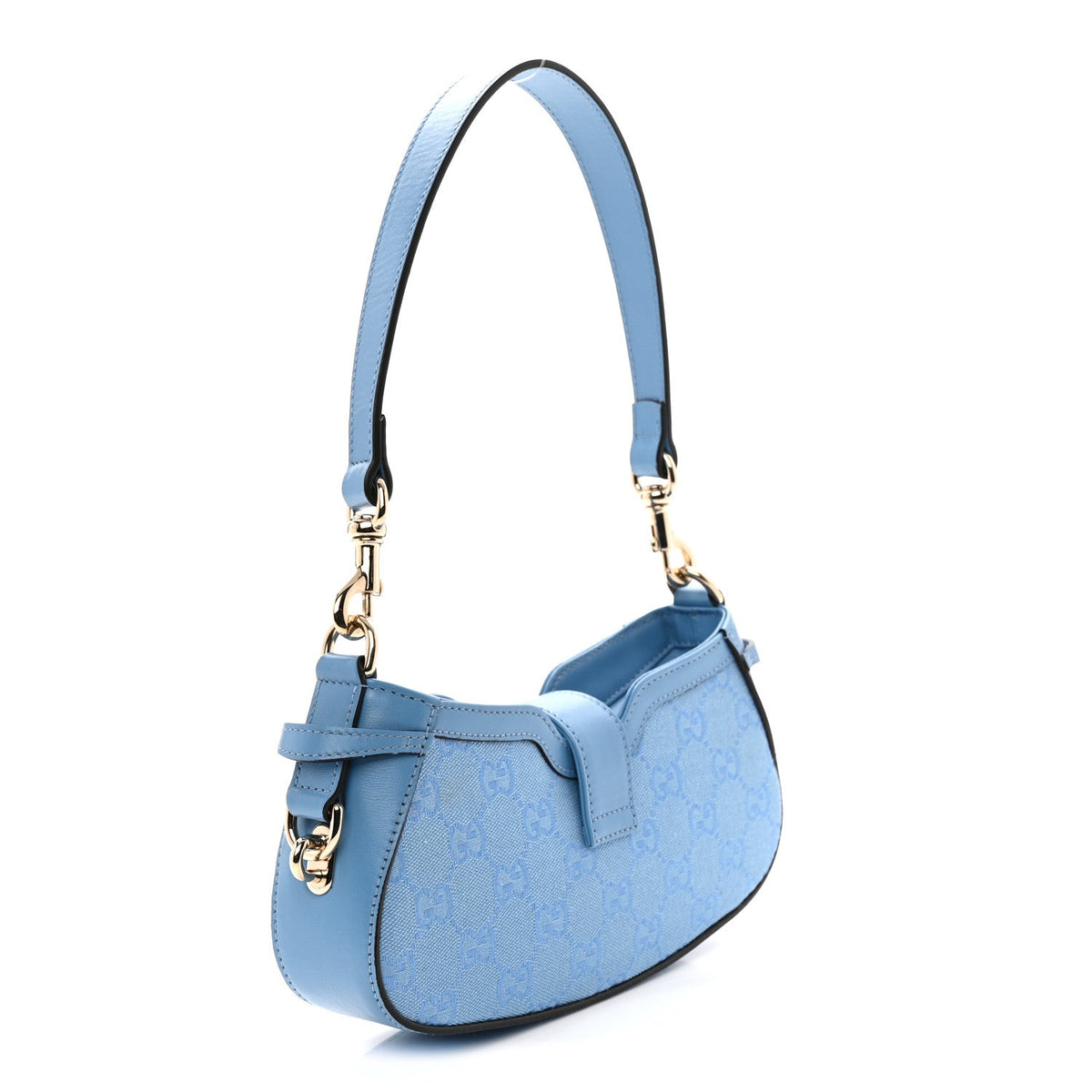 Calfskin Monogram Mini Moon Side Shoulder Bag Blue Blue Blue