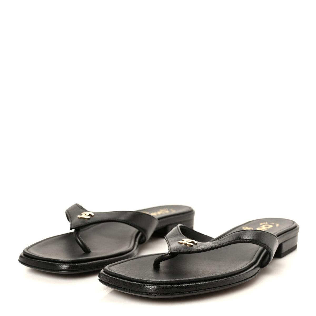 Lambskin CC Thong Sandals 37 Black