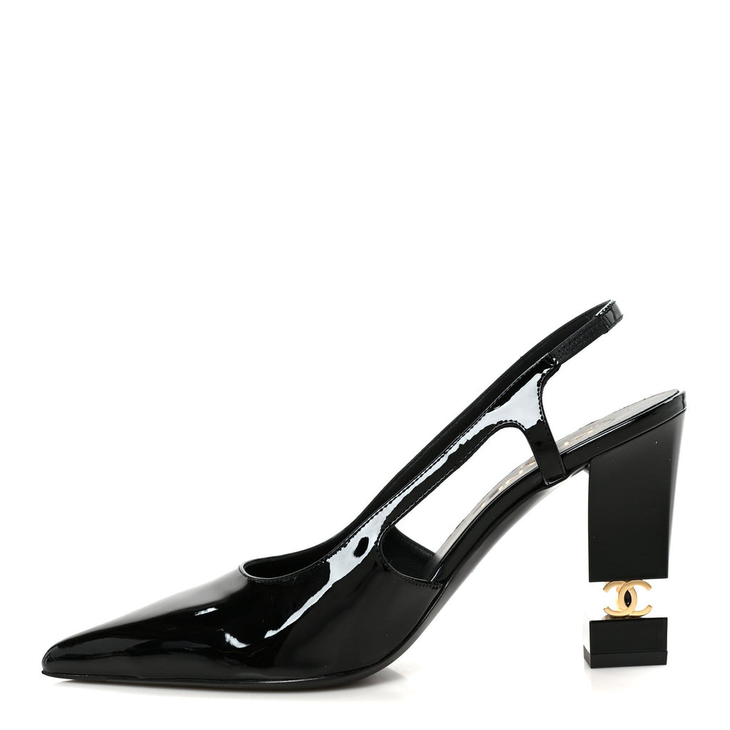 Patent Calfskin Slingback CC Cutout Pumps 38 Black