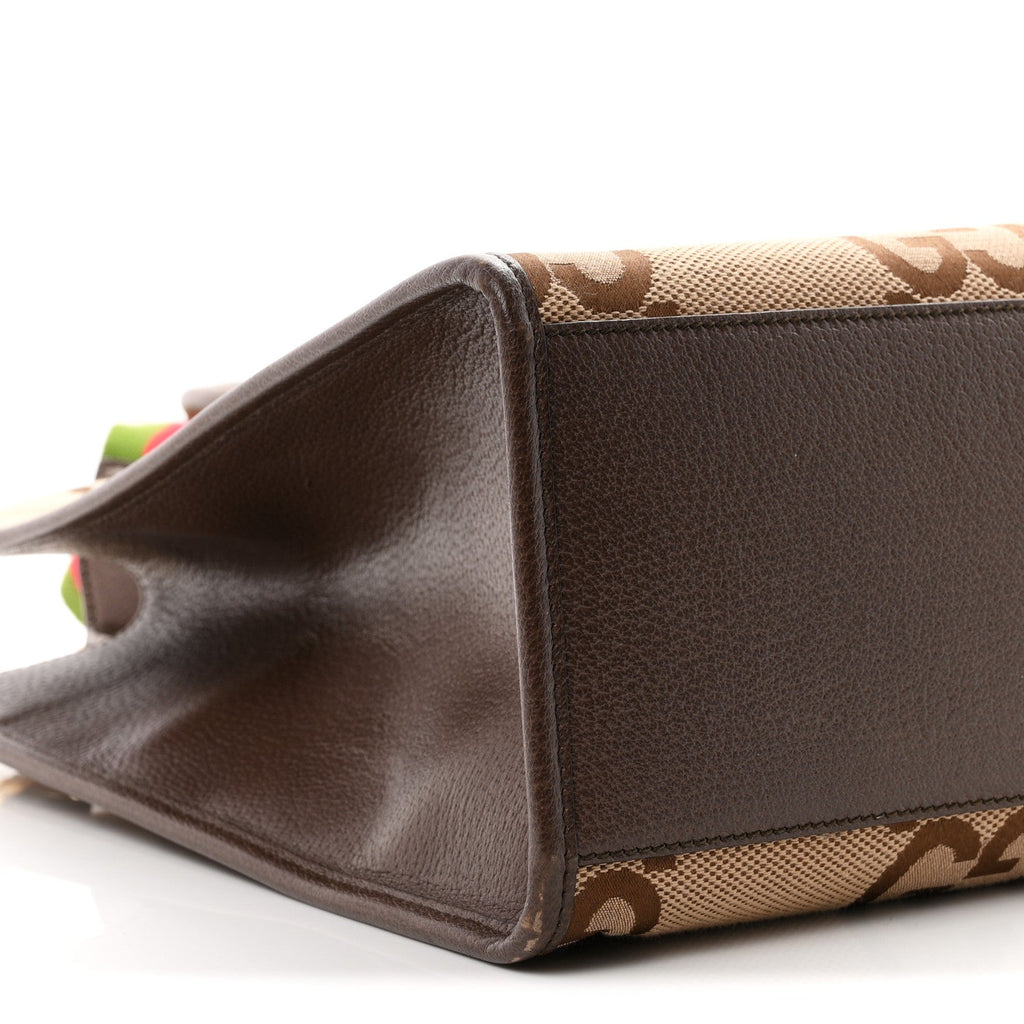 Monogram Jumbo GG Textured Dollar Calfskin Web Tote Bag Camel Ebony New Acero