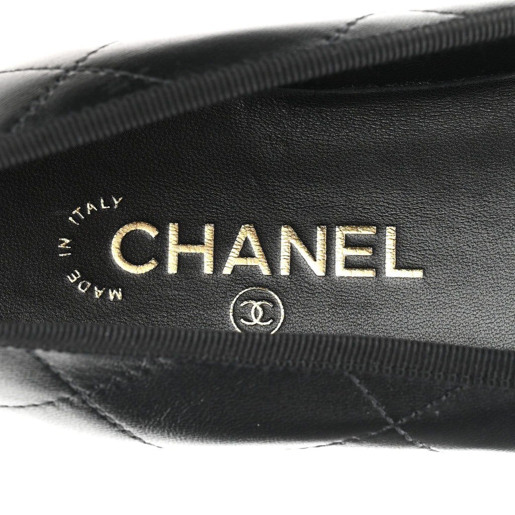 Lambskin Quilted CC Cambon Ballet Flats 38.5 Black White