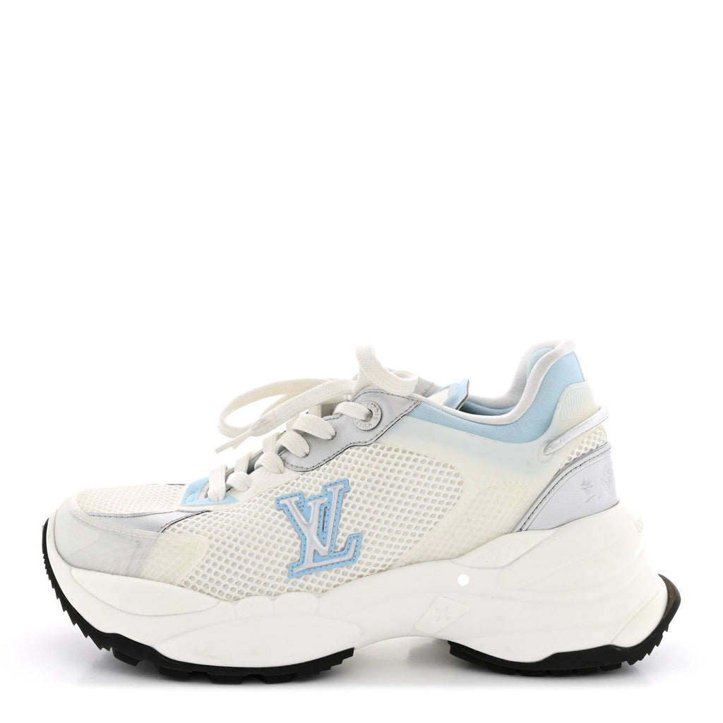 Metallic Calfskin Technical Mesh Rubber Run 55 Sneakers 36 Bleu Clair
