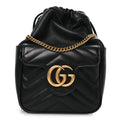 Calfskin Matelasse Front Pocket Mini GG Marmont Bucket Bag Black