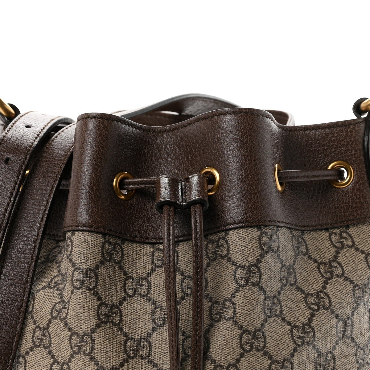 GG Supreme Monogram Web Ophidia Bucket Bag Brown