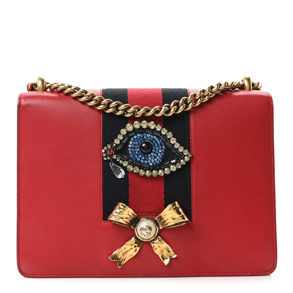 Calfskin Web Medium Peony Chain Shoulder Bag Red