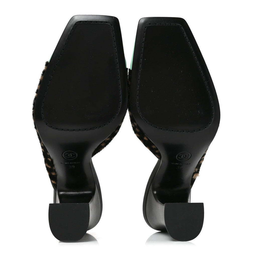 Pony Hair Lambskin Patent Calfskin Cap Toe Mules 39 Black White Green