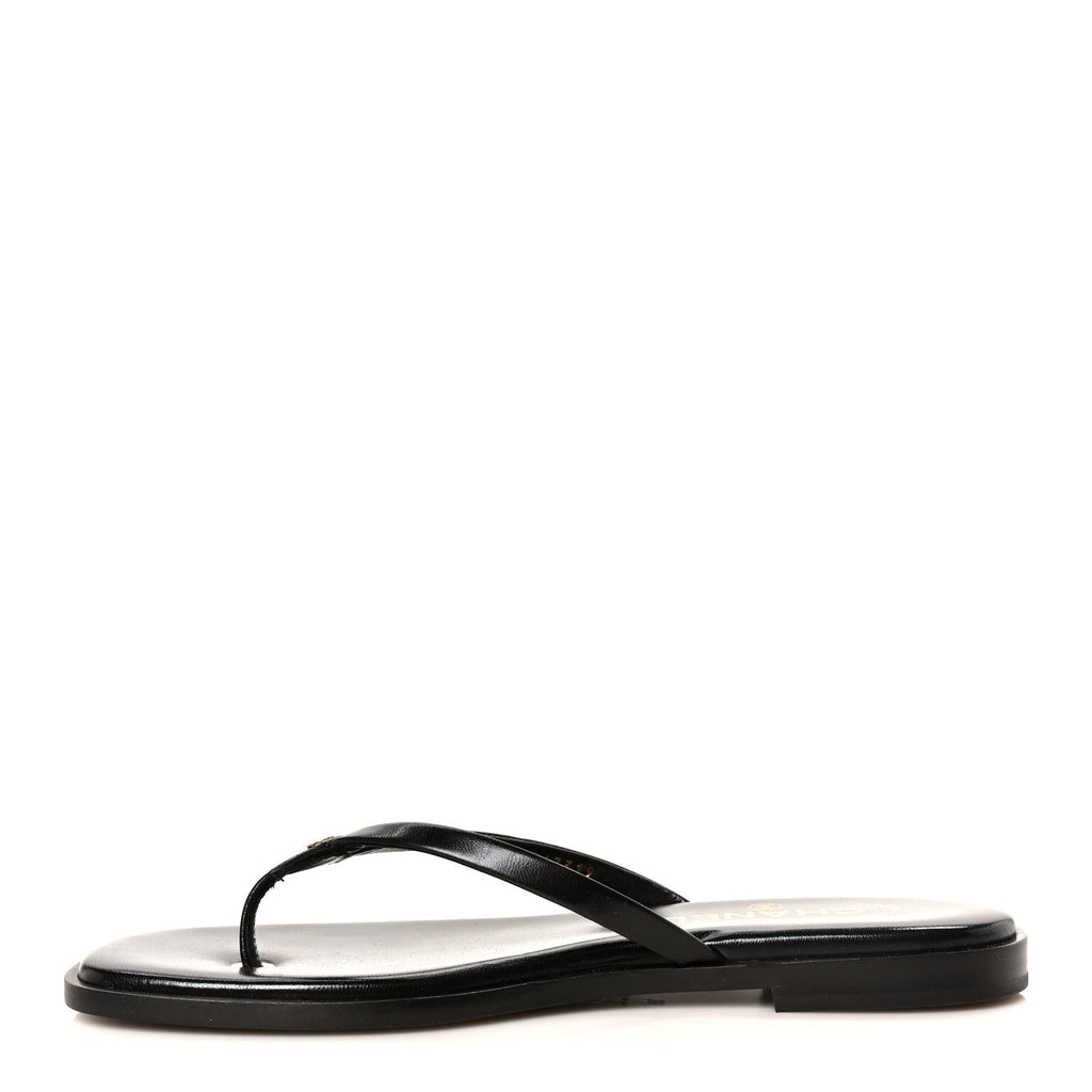 Goatskin CC Times Square Thong Sandals 38 Black
