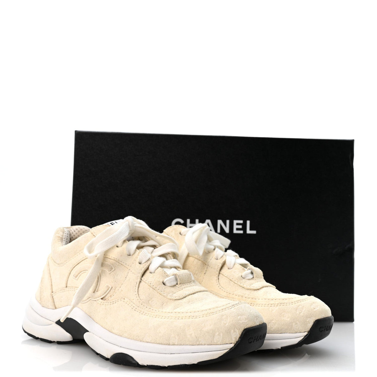 Nylon Suede Calfskin Printed CC Sneakers 37 White