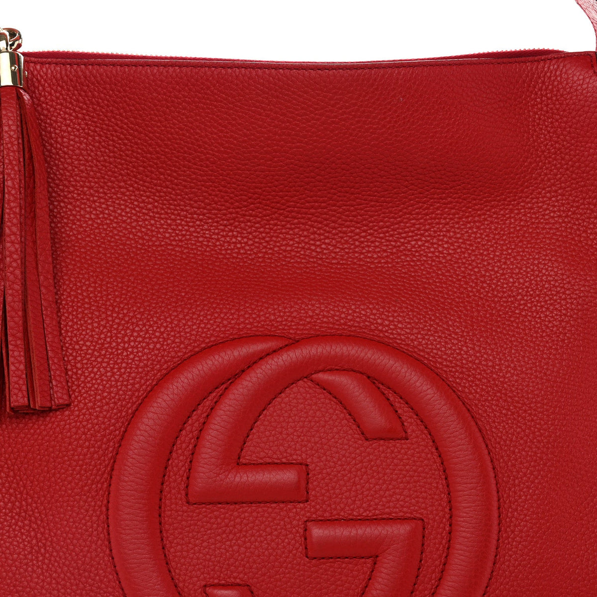 Pebbled Calfskin Large Soho Hobo Tabasco Red