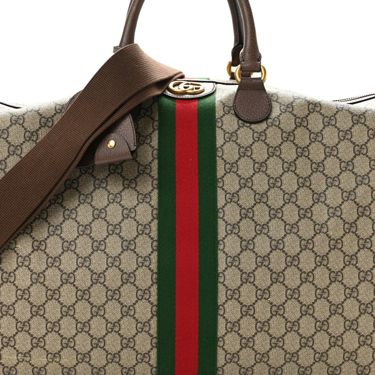 GG Supreme Monogram Textured Dollar Calfskin Web Large Savoy Duffle Bag  Beige Ebony New Acero