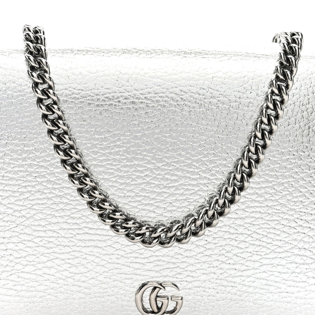 Metallic Dollar Calfskin Mini GG Marmont Chain Wallet Silver
