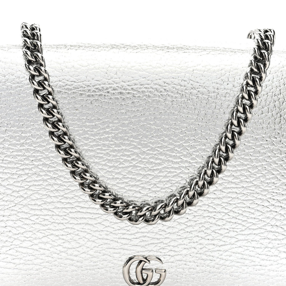 Metallic Dollar Calfskin Mini GG Marmont Chain Wallet Silver
