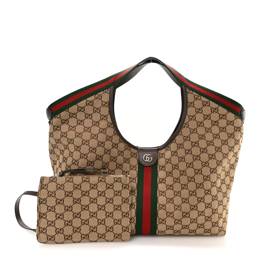 GG Monogram Web Large Giglio Tote Beige Brown