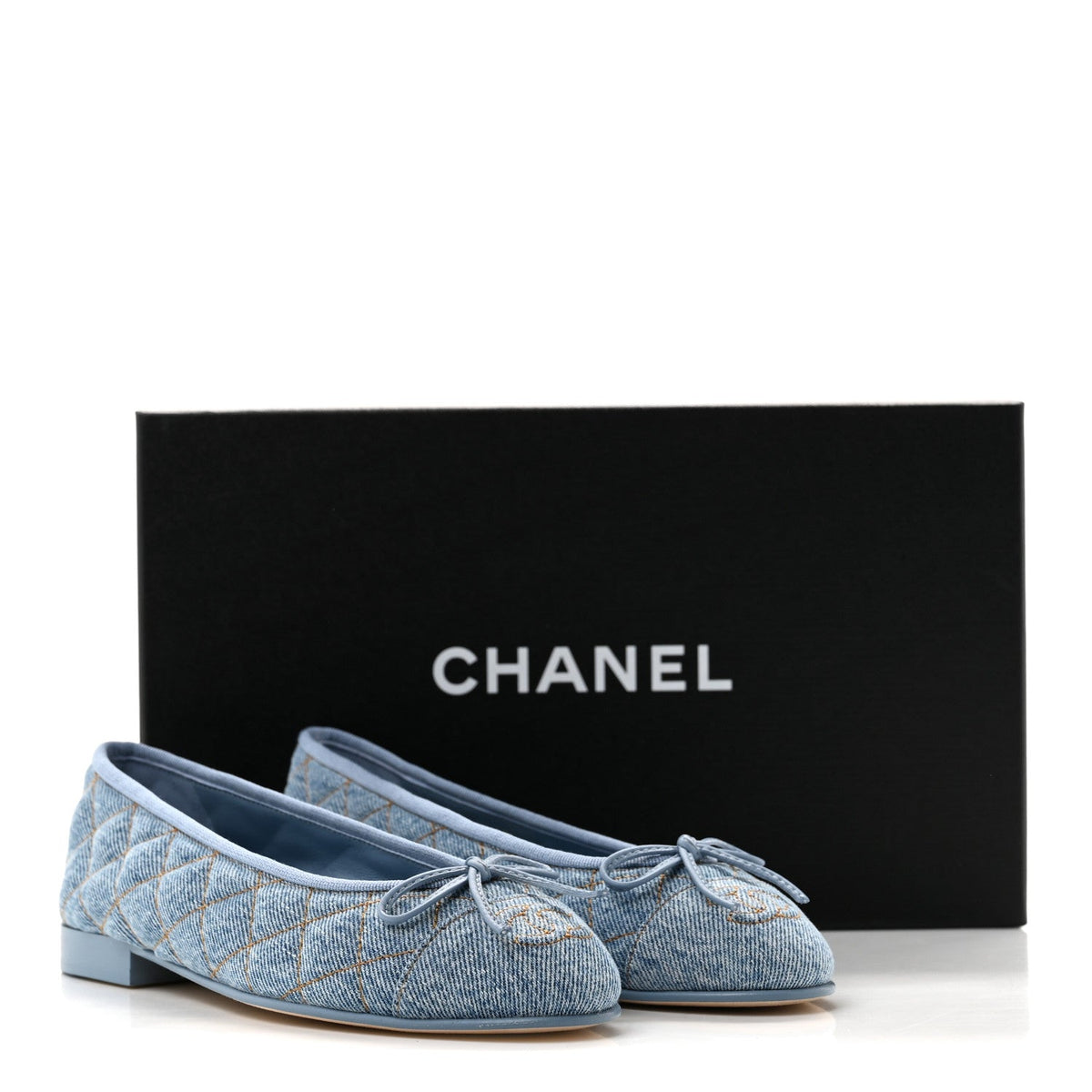 Denim Quilted CC Cap Toe Ballerina Flats 35 Light Blue