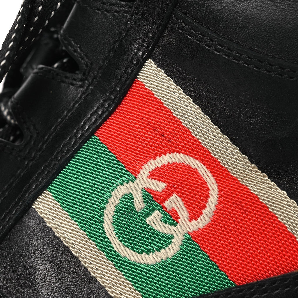 Quebec Calfskin Web Womens Interlocking G Lace Up Combat Boots 38 Black Mystic White Green Red