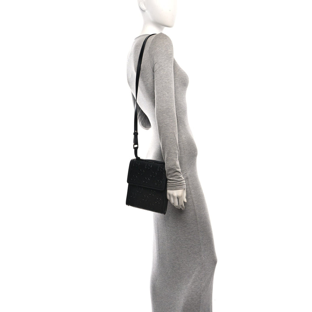 Calfskin GG Tennis Embossed Messenger Bag Black