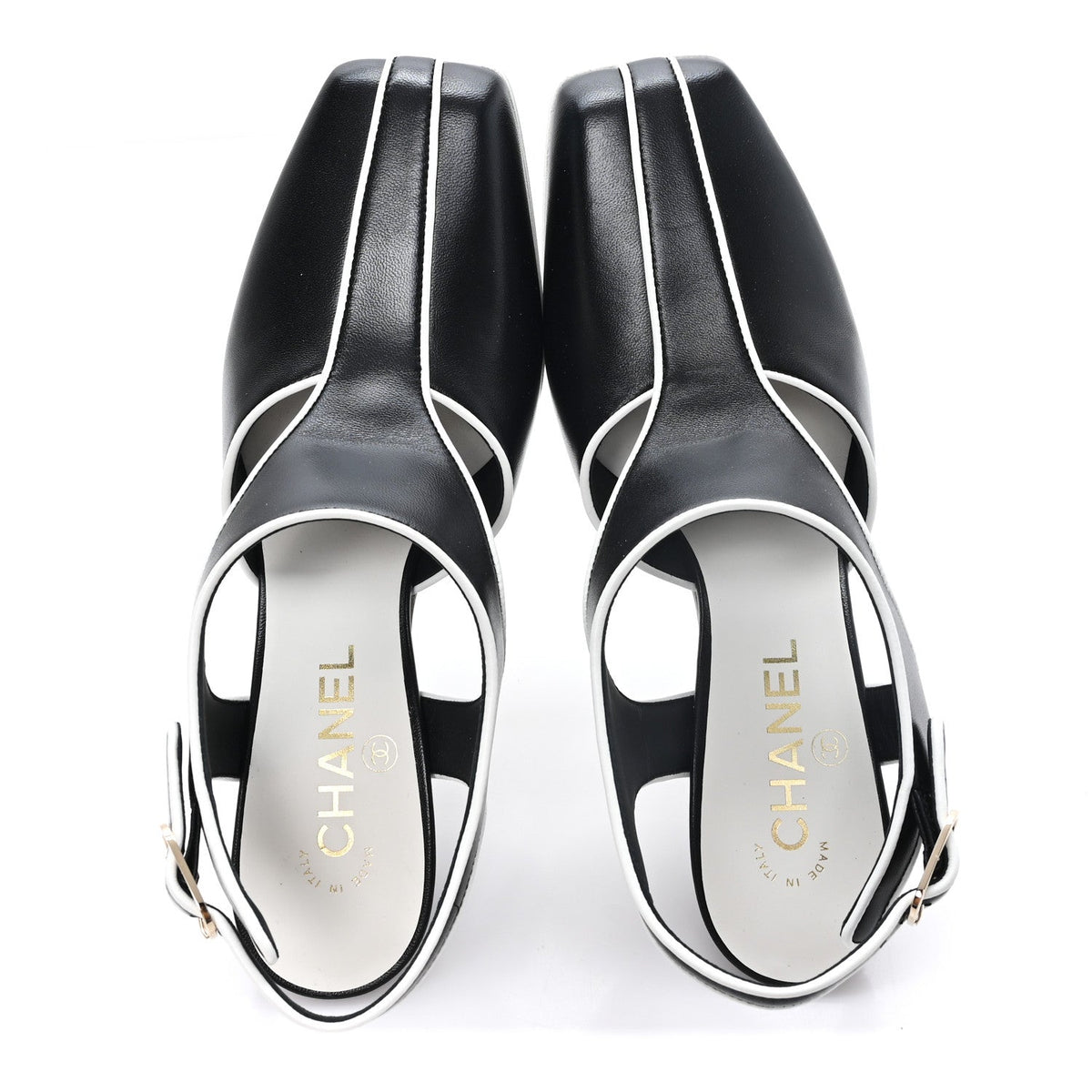 Lambskin CC Slingback Pumps 38 White Black