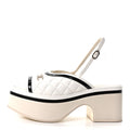 Lambskin Patent Quilted CC Platform Sandals 37.5 White Black