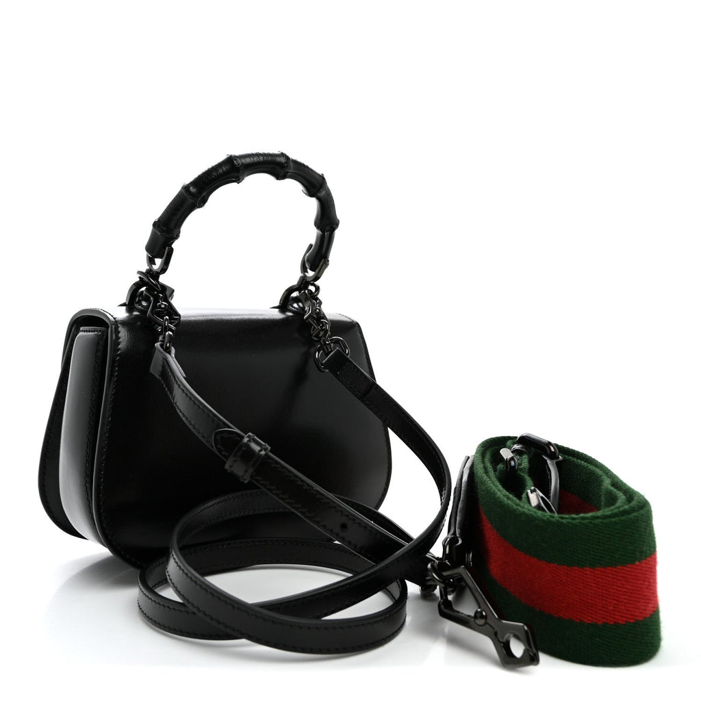 Boarded Dyana Lux Calfskin Web Monochrome Small Bamboo 1947 Top Handle Bag Black