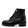 Shiny Calfskin Velvet Pearl Combat Short Boots 37 Black
