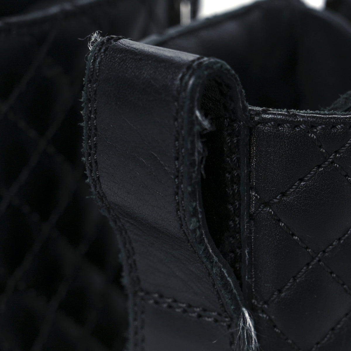 Calfskin Quilted Lace Up Combat Boots 39 Black