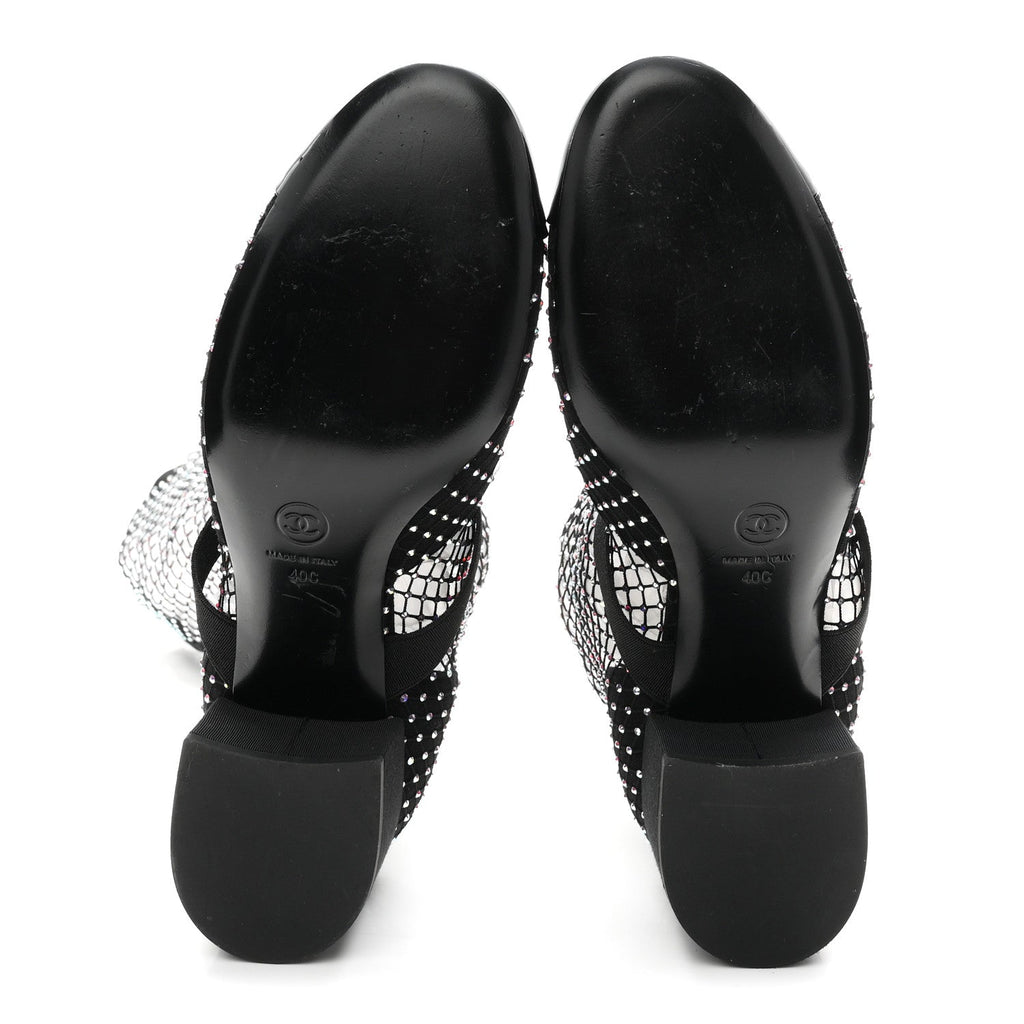 Mesh Crystal Patent CC Bow High Boots 40 Black