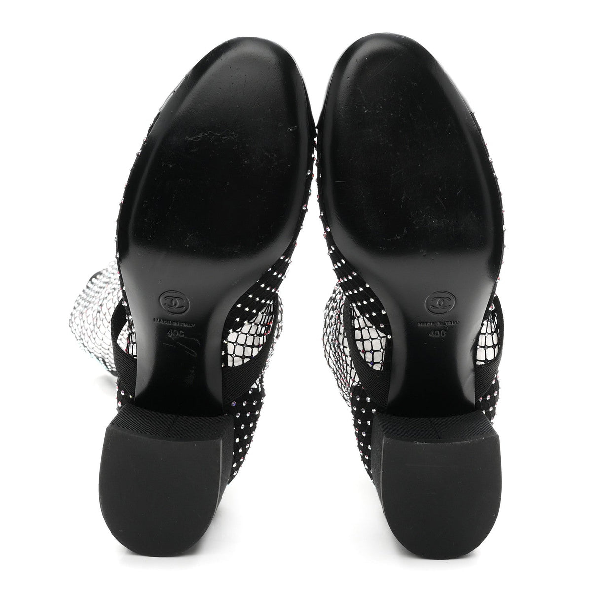 Mesh Crystal Patent CC Bow High Boots 40 Black