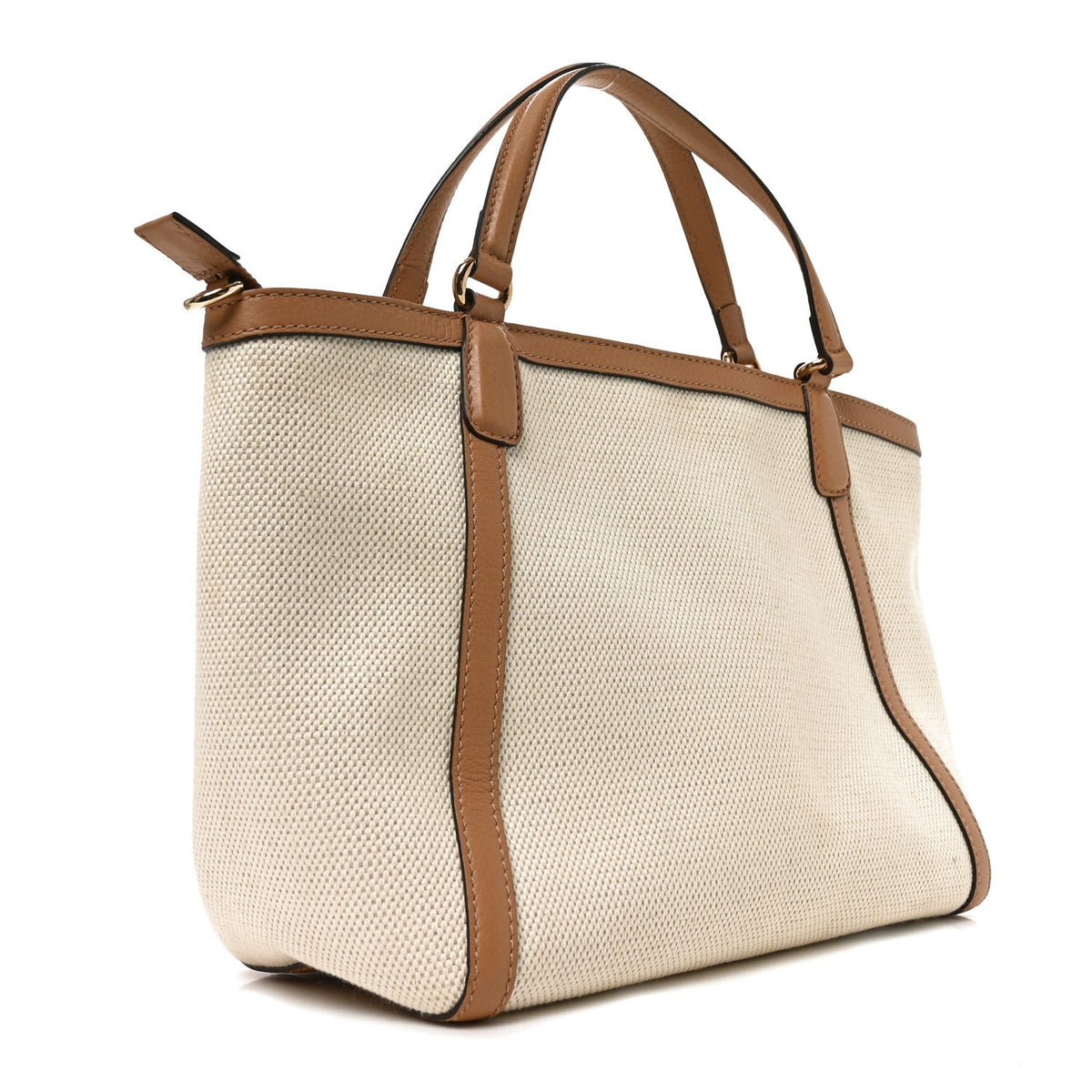 Linen Canvas Pebbled Calfskin Small Soho Top Handle Bag White Camelia