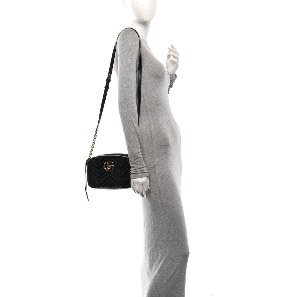 Calfskin Matelasse Small GG Marmont Chain Shoulder Bag Black