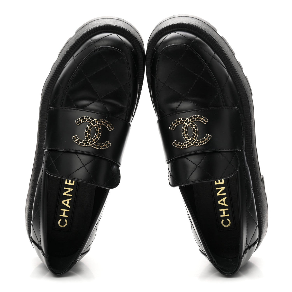 Calfskin Stitched CC Loafers 38.5 Black