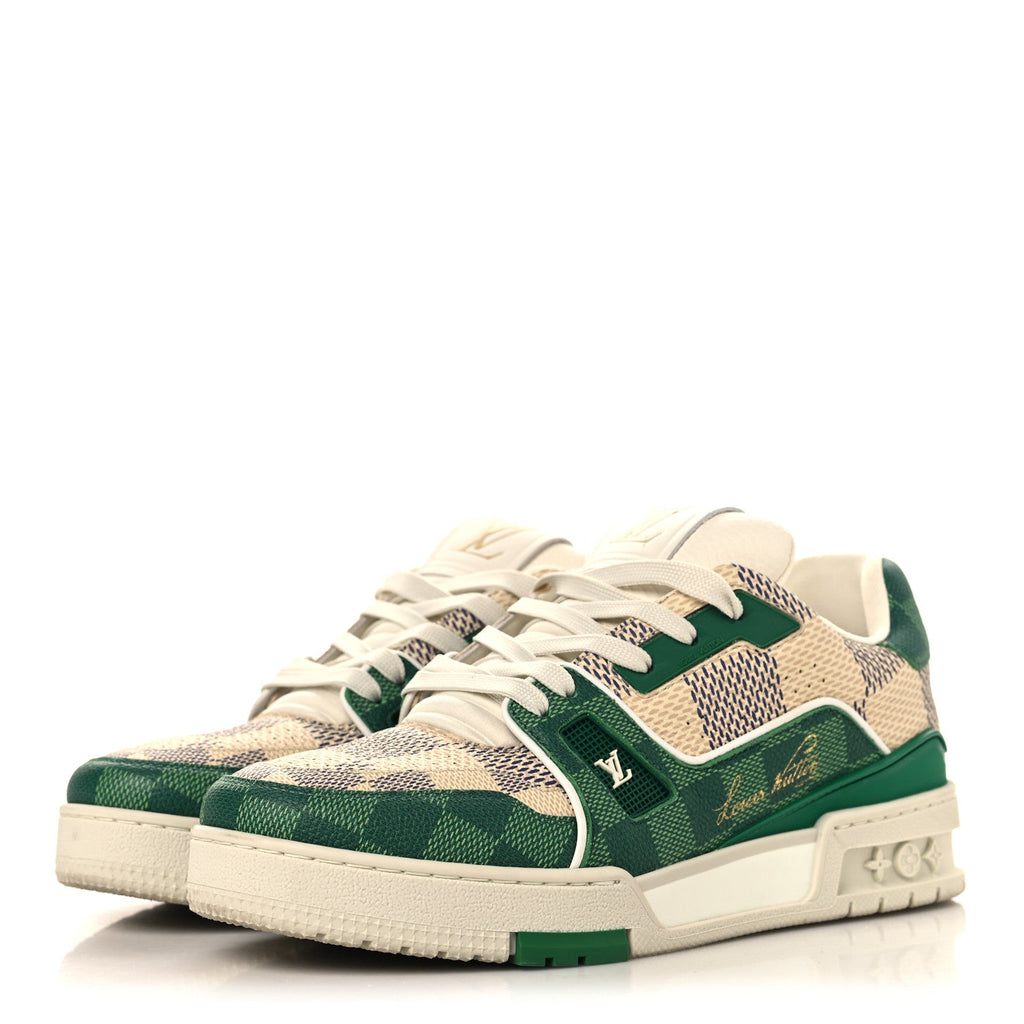 Damier Grained Calfskin Monogram Mens LV Trainer Sneakers 4 Green