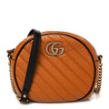 Azalea Calfskin Matelasse Diagonal Mini Torchon GG Marmont Round Shoulder Bag Cognac Black