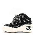 Tweed Sequins CC Lace Up Ankle Snow Boots 40 Black White