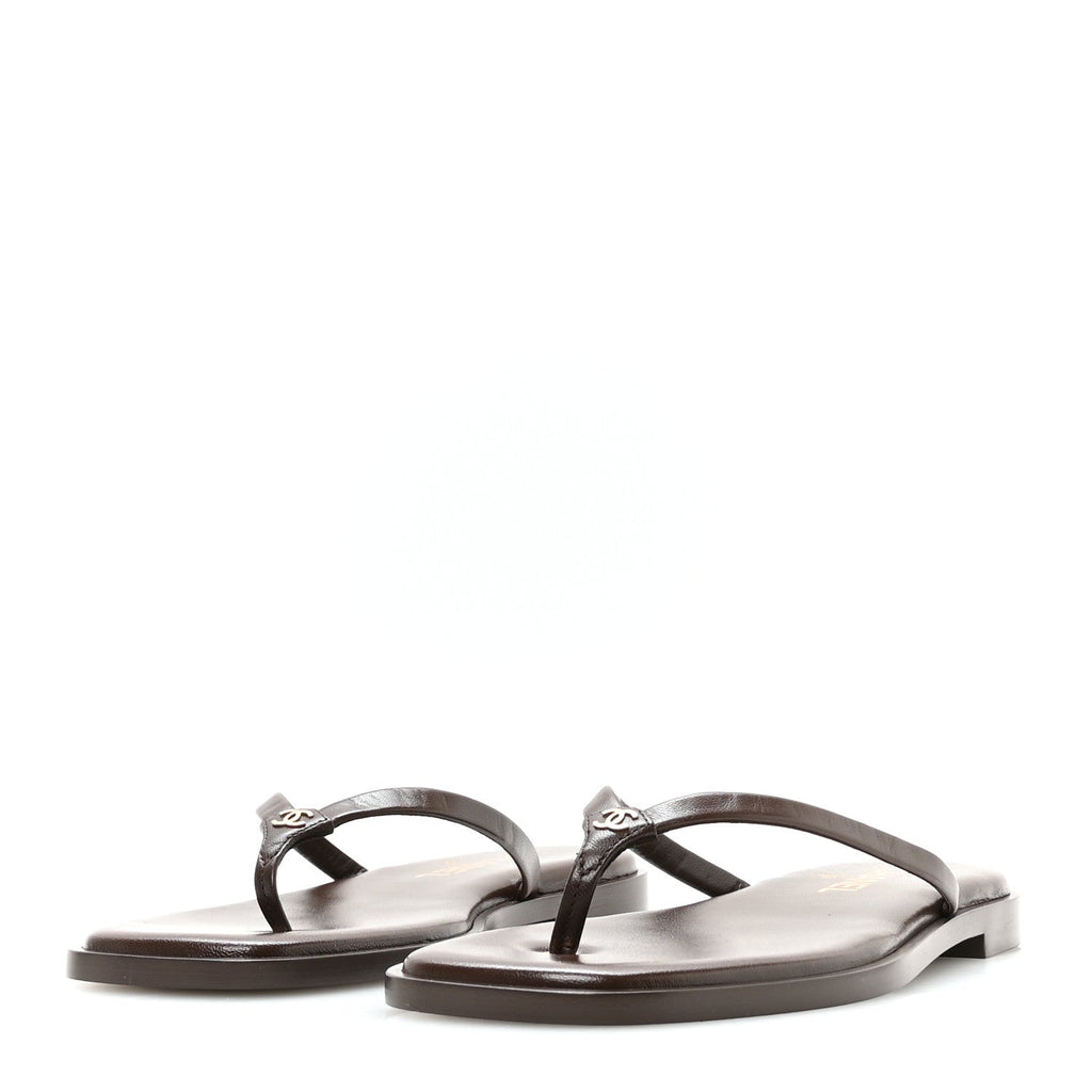 Goatskin CC Times Square Thong Sandals 37.5 Brown