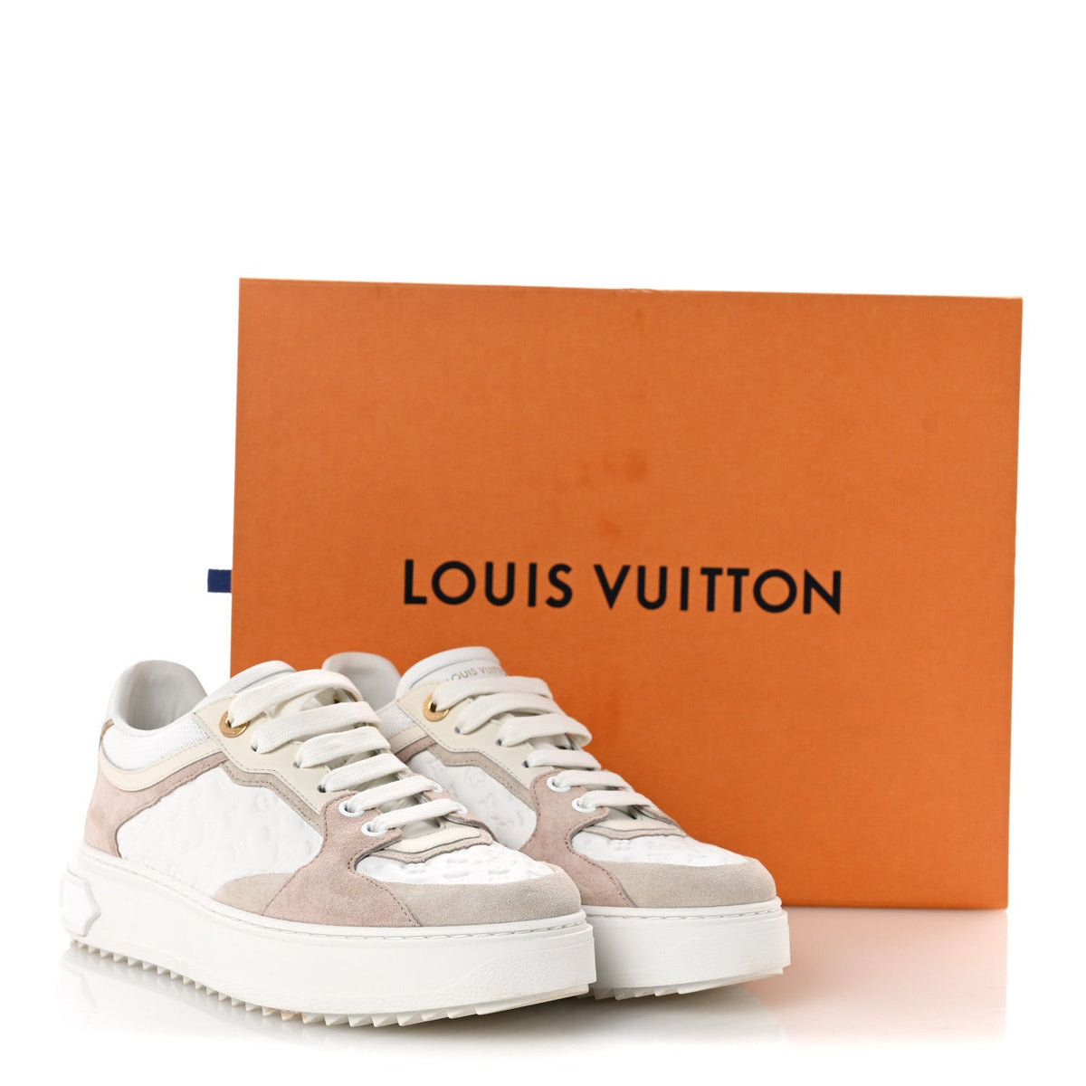 Suede Calfskin Monogram Embossed Time Out Sneakers 37 Rose Poudre