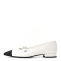 Shiny Lambskin Grosgrain Pearl Mary Janes Flats 37.5 White Black