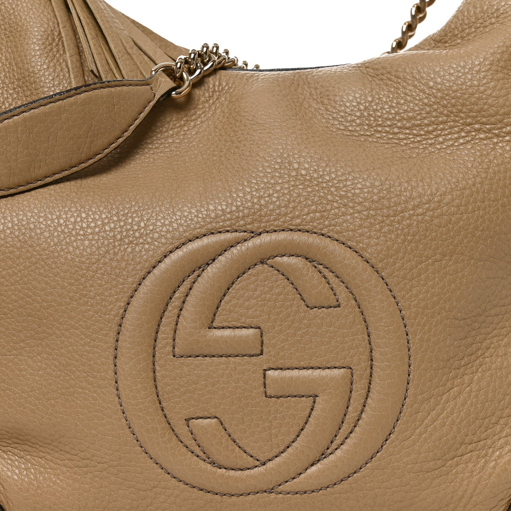 Pebbled Calfskin Medium Soho Chain Hobo Camelia