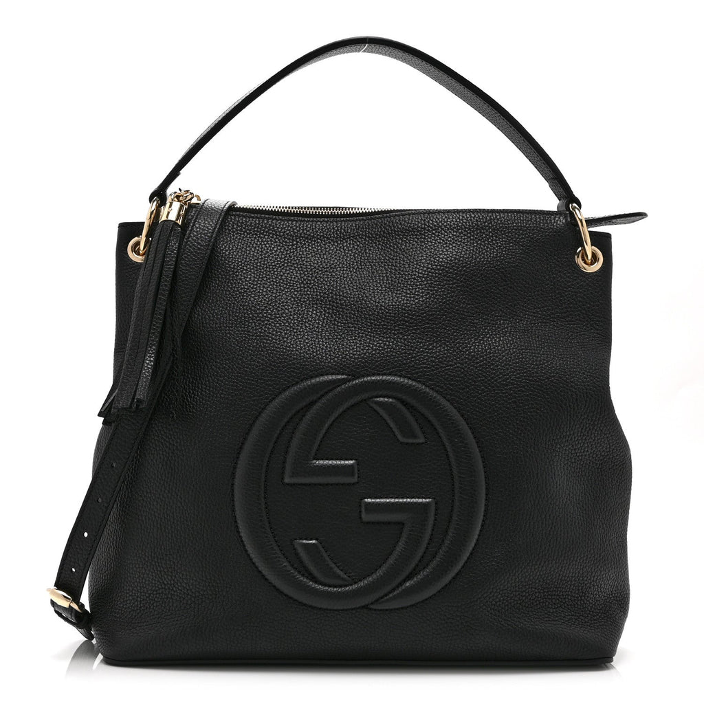Pebbled Calfskin Large Soho Hobo Black