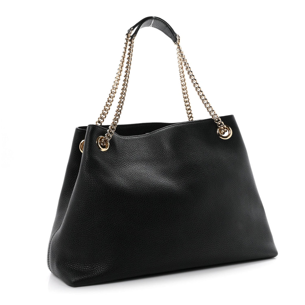 Pebbled Calfskin Medium Soho Chain Shoulder Bag Black