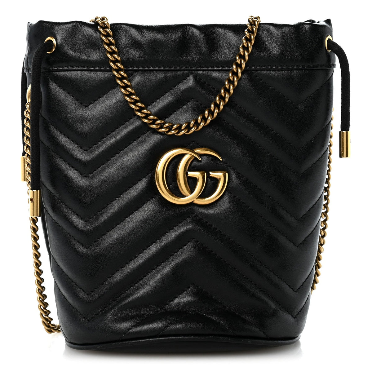 Calfskin Matelasse Mini GG Marmont 2.0 Bucket Bag Black