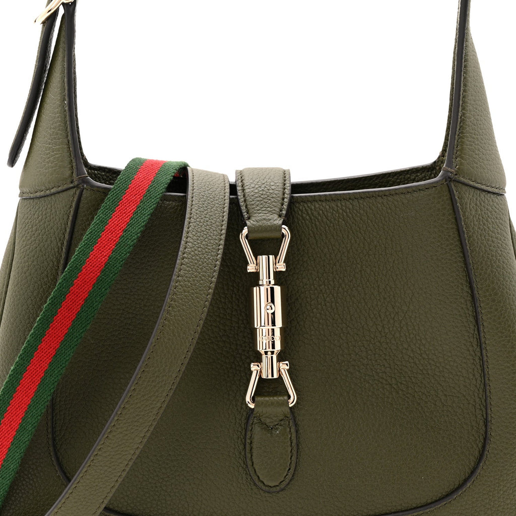 Grained Calfskin Web Medium Jackie 1961 Hobo Dark Green