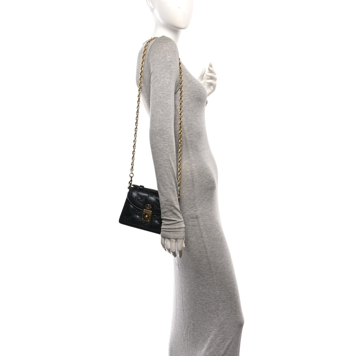 Calfskin GG Matelasse Mini Top Handle Shoulder Bag Black
