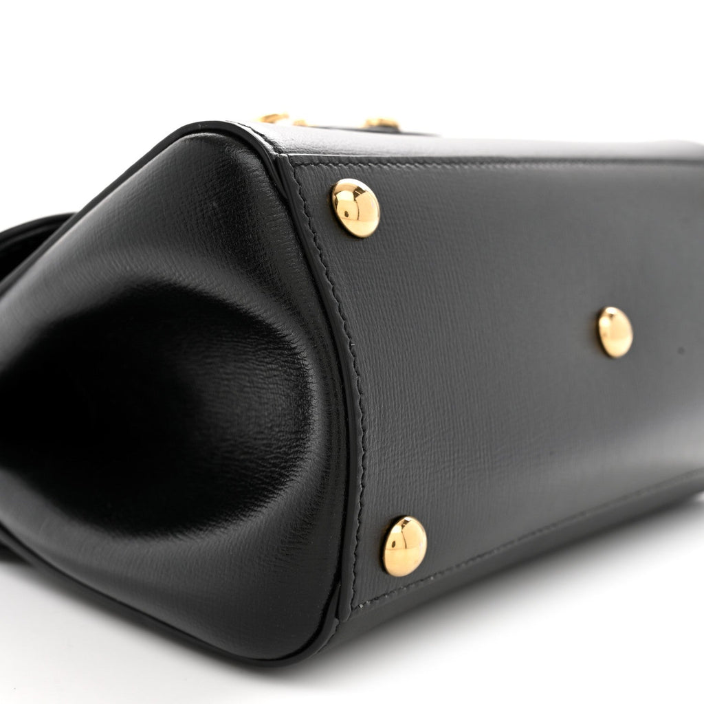 Glazed Textured Calfskin Mini Horsebit 1955 Top Handle Flap Bag Black