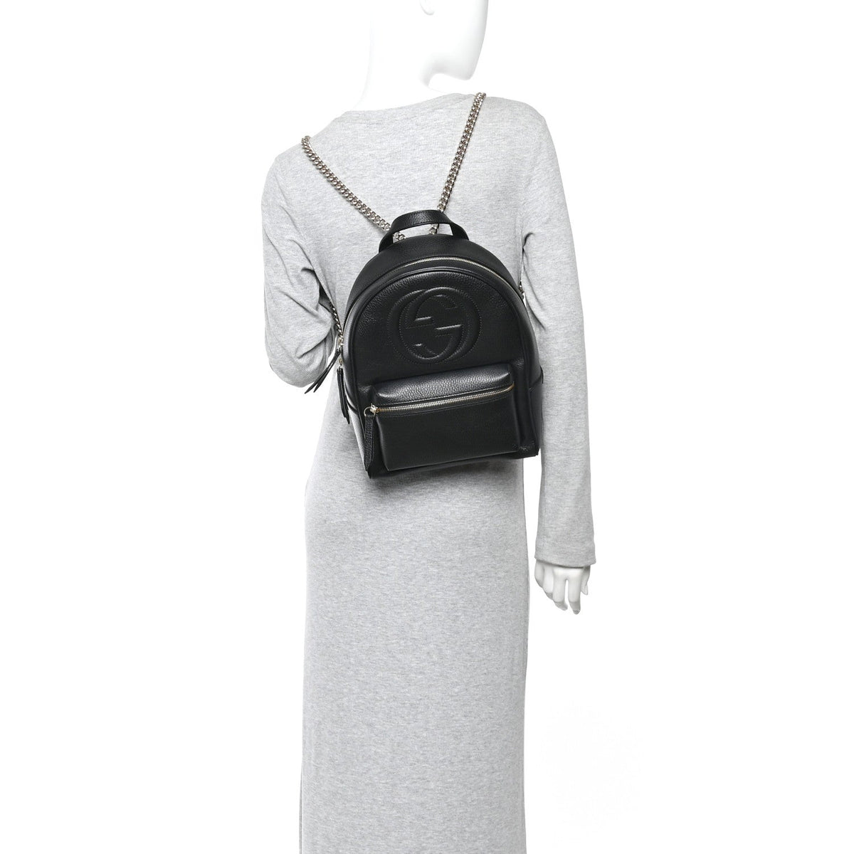 Pebbled Calfskin Soho Chain Backpack Black