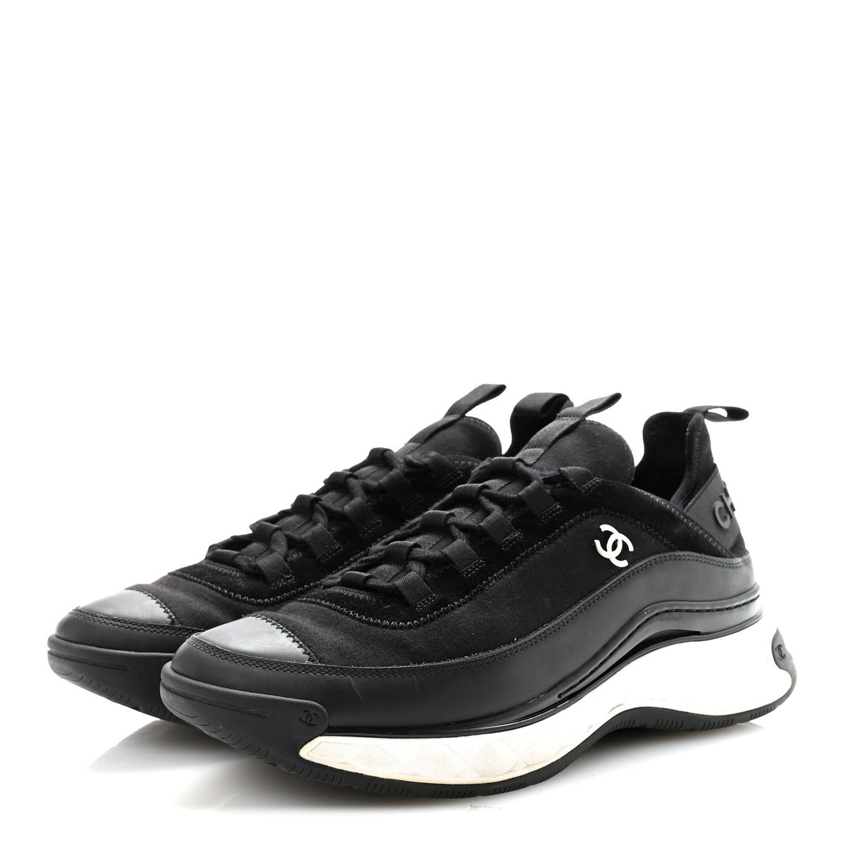 Velvet Calfskin Mixed Fibers Mens CC Sneakers 41 Black