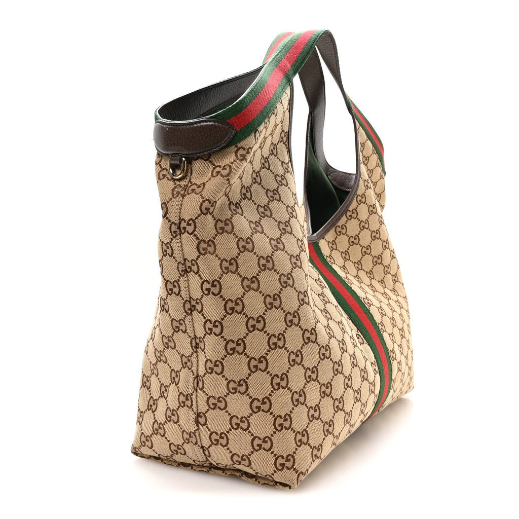 GG Monogram Web Large Giglio Tote Beige Brown